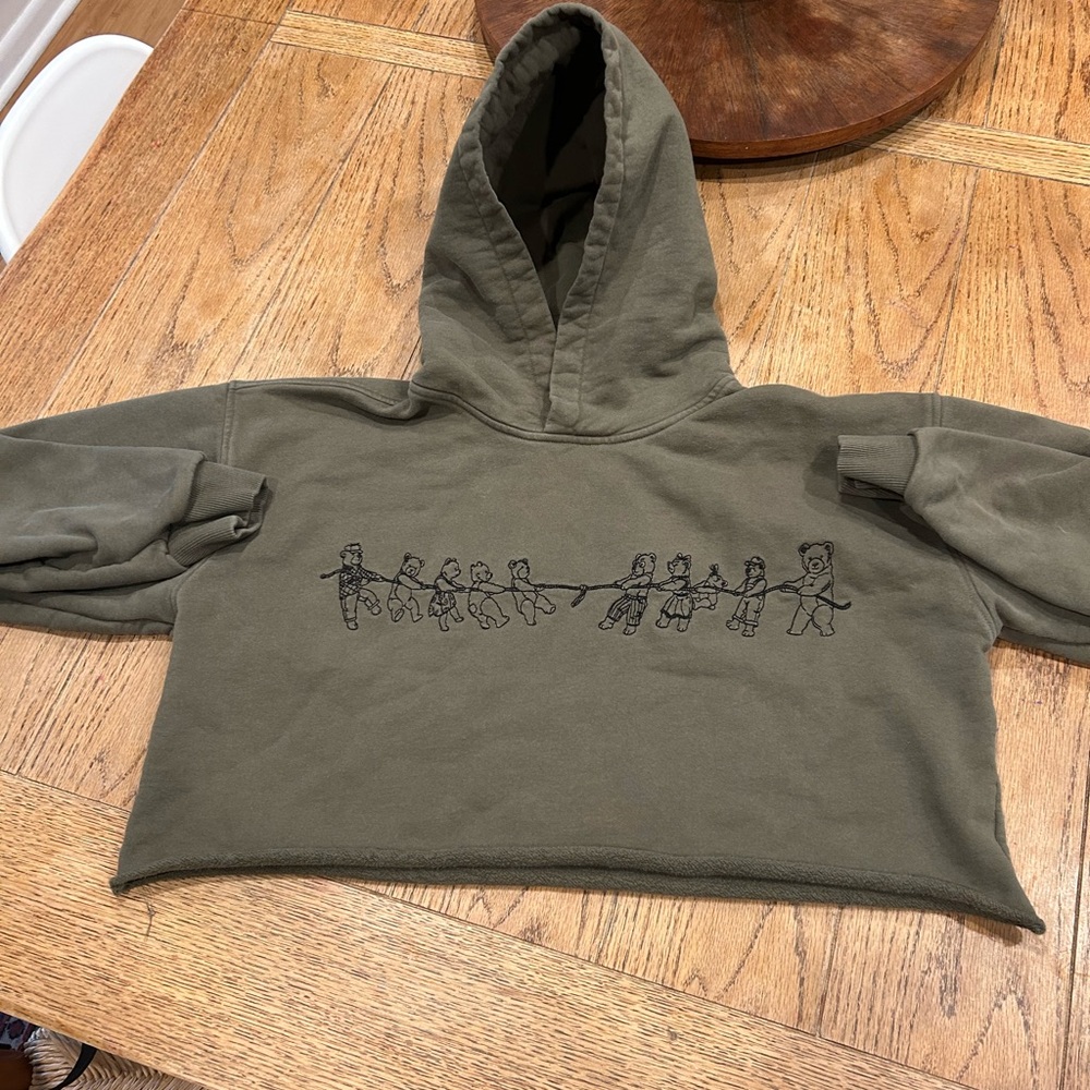 Teddy Fresh Olive Green crop Hoodie